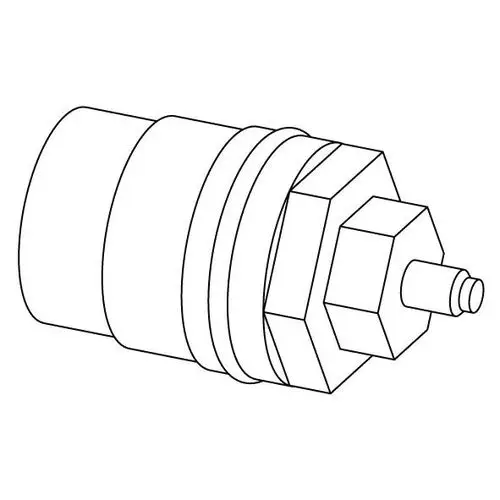 Ventileinsatz von Uponor, zylindrische Form mit mehreren Ringen und einer seitlichen Anschlussnippel für die Verbindung in Heizsystemen.
